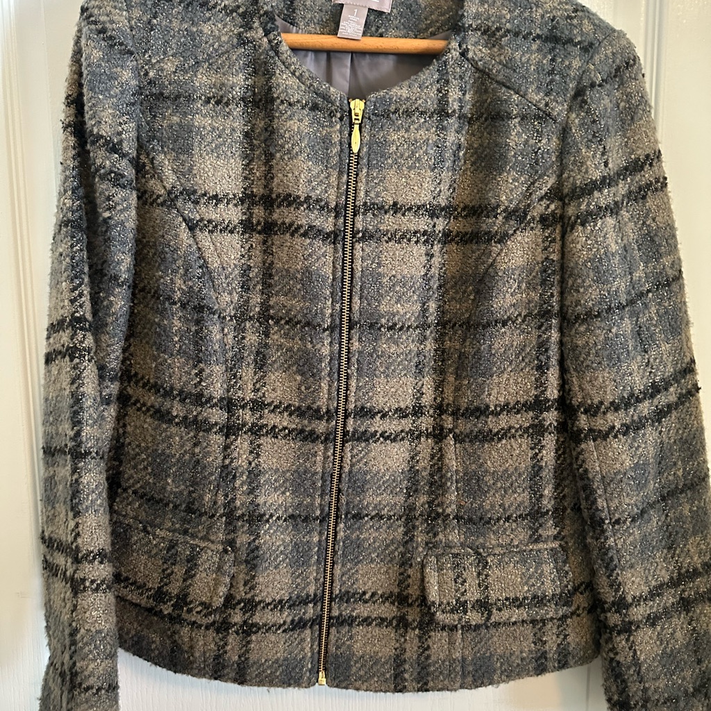 Chicos Black And Gray Plaid Blazer Vintage Gently Used Sold As Is Size 1